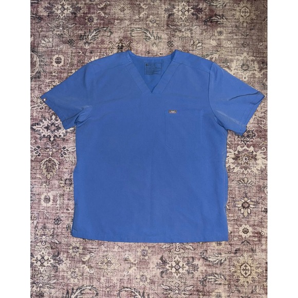 Figs Other - FIGS Leon Scrub Top Mens Large Blue V-Neck Short Sleeve Pocket TM3000 Healthcare